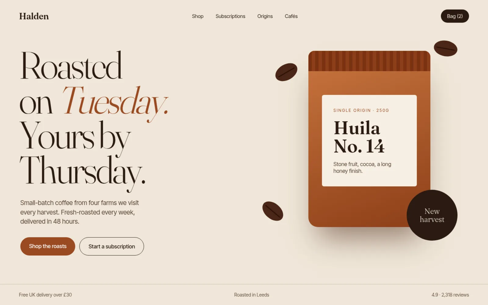 Concept: Halden coffee roasters homepage