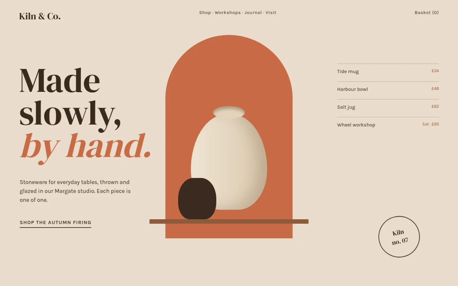 Concept: Kiln and Co. ceramics homepage